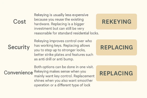 Residential locksmith rekeying a front door lock for a homeowner